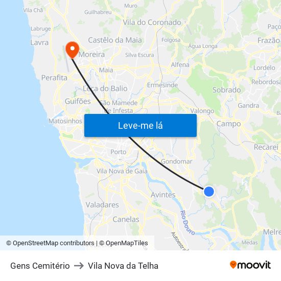Gens Cemitério to Vila Nova da Telha map