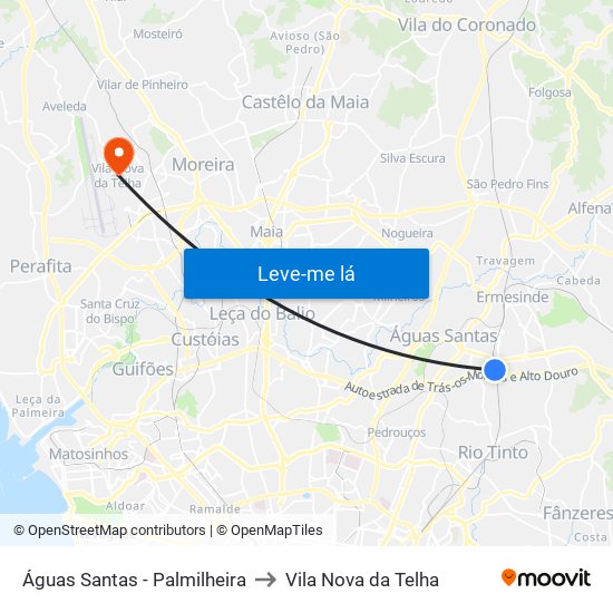 Águas Santas - Palmilheira to Vila Nova da Telha map