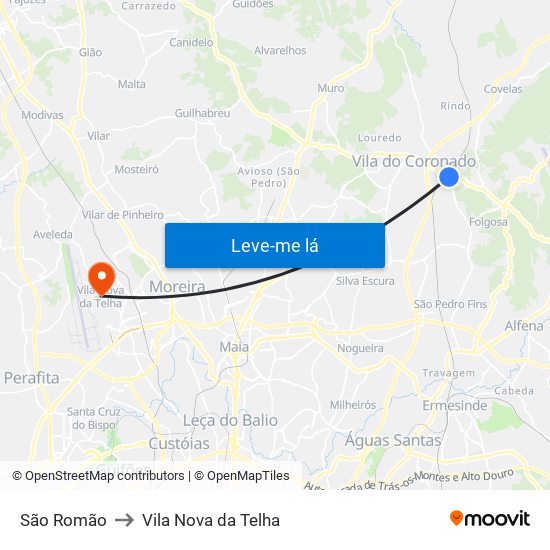 São Romão to Vila Nova da Telha map