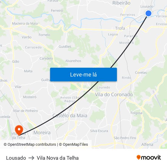 Lousado to Vila Nova da Telha map