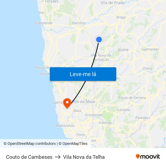 Couto de Cambeses to Vila Nova da Telha map