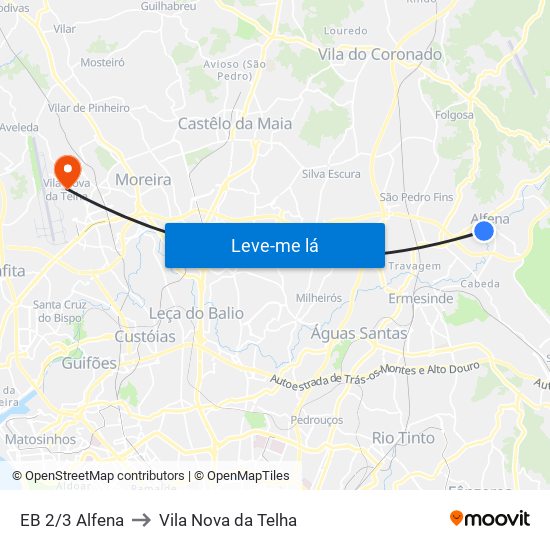 EB 2/3 Alfena to Vila Nova da Telha map