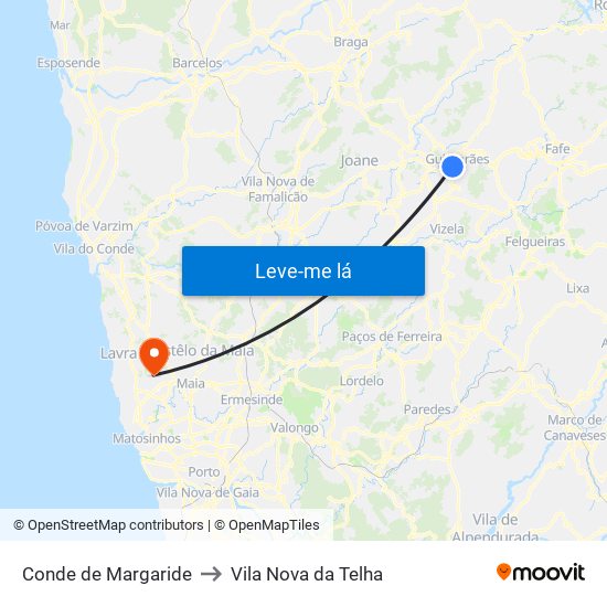 Conde de Margaride to Vila Nova da Telha map