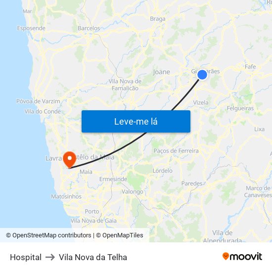 Hospital to Vila Nova da Telha map