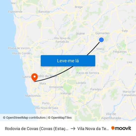 Rodovia de Covas (Covas (Estação)) to Vila Nova da Telha map