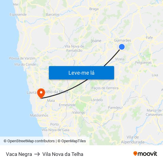 Vaca Negra to Vila Nova da Telha map