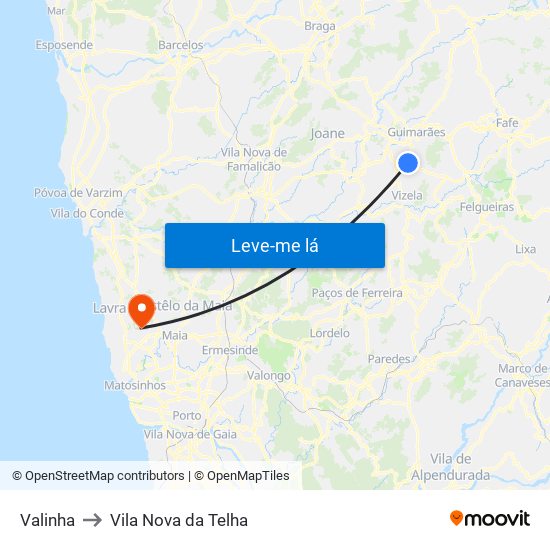 Valinha to Vila Nova da Telha map