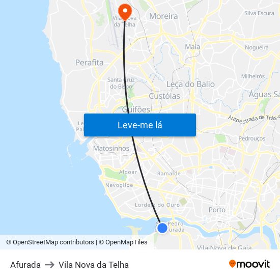 Afurada to Vila Nova da Telha map