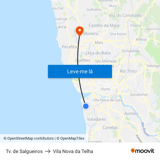 Tv. de Salgueiros to Vila Nova da Telha map