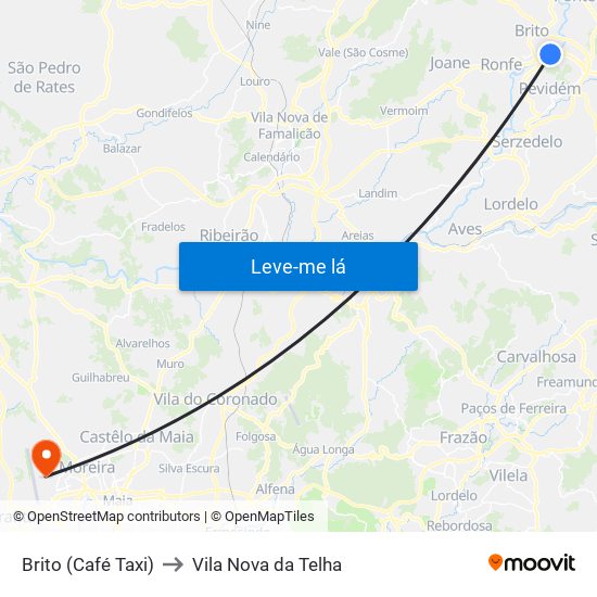 Brito (Café Taxi) to Vila Nova da Telha map