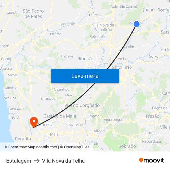 Estalagem to Vila Nova da Telha map