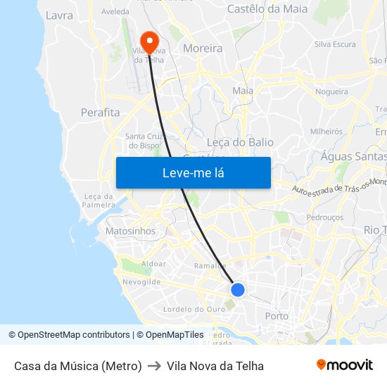 Casa da Música (Metro) to Vila Nova da Telha map