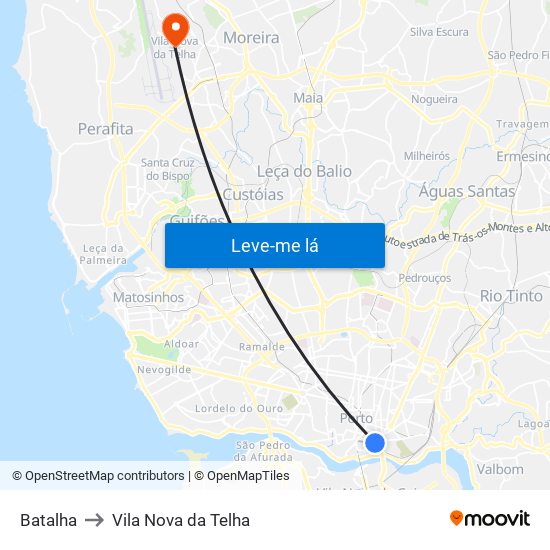 Batalha to Vila Nova da Telha map