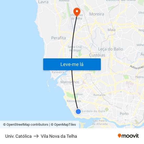 Univ. Católica to Vila Nova da Telha map