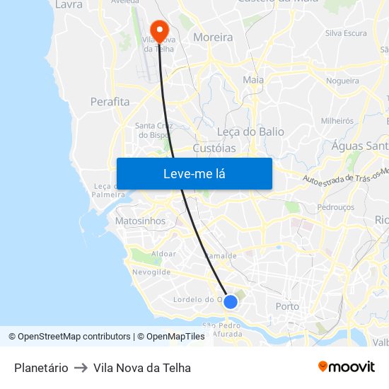 Planetário to Vila Nova da Telha map