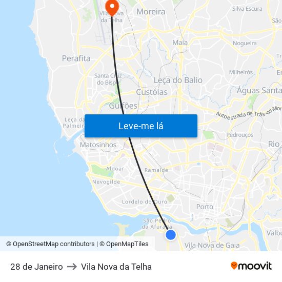 28 de Janeiro to Vila Nova da Telha map