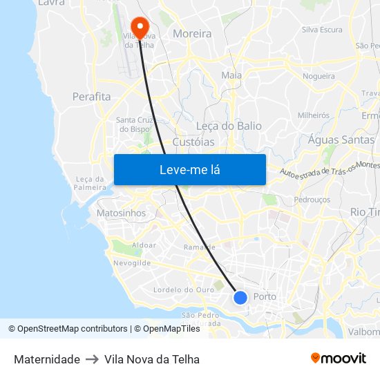 Maternidade to Vila Nova da Telha map