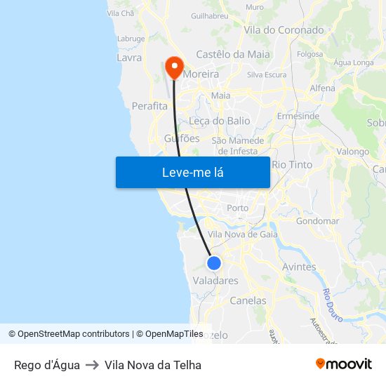 Rego D'Água to Vila Nova da Telha map
