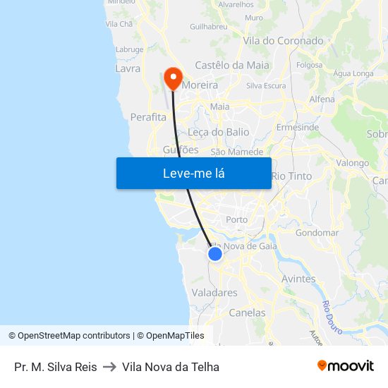 Pr. M. Silva Reis to Vila Nova da Telha map