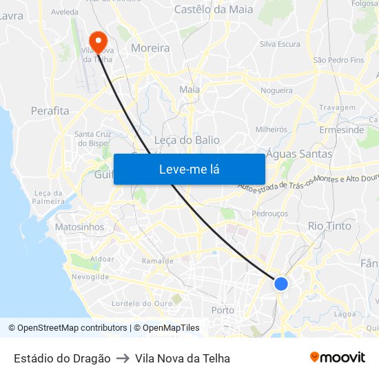 Estádio do Dragão to Vila Nova da Telha map
