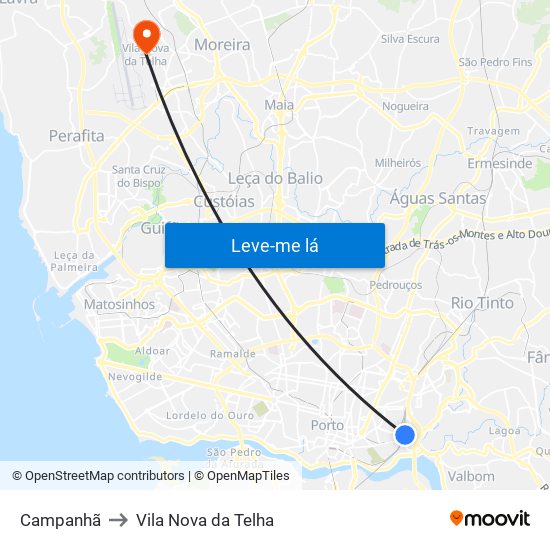 Campanhã to Vila Nova da Telha map