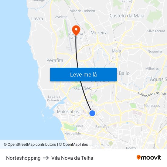 Norteshopping to Vila Nova da Telha map