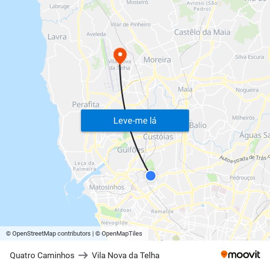 Quatro Caminhos to Vila Nova da Telha map