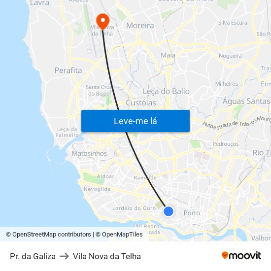 Pr. da Galiza to Vila Nova da Telha map