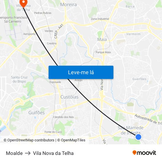 Moalde to Vila Nova da Telha map