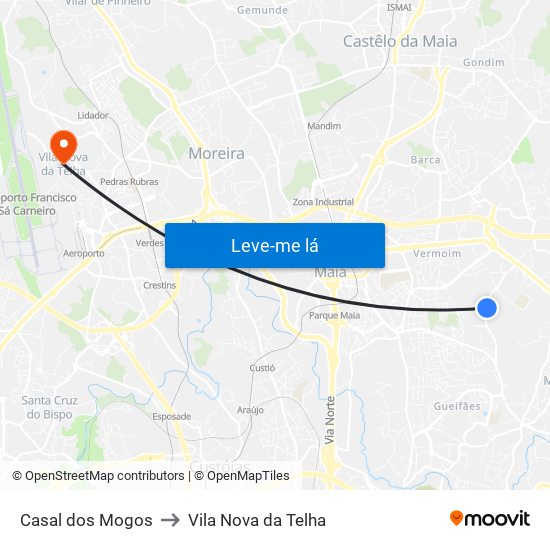 Casal dos Mogos to Vila Nova da Telha map
