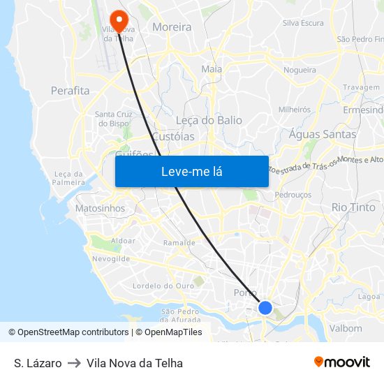 S. Lázaro to Vila Nova da Telha map