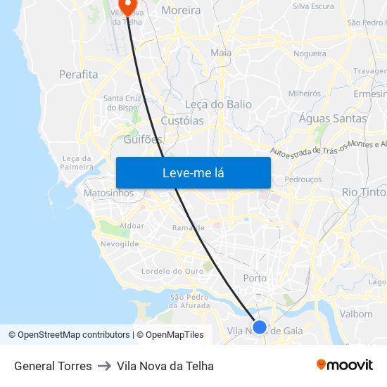 General Torres to Vila Nova da Telha map