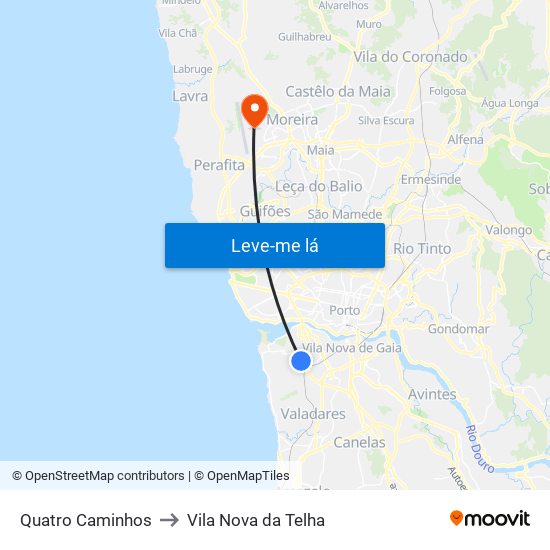 Quatro Caminhos to Vila Nova da Telha map