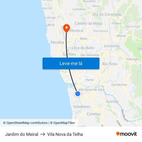 Jardim do Meiral to Vila Nova da Telha map