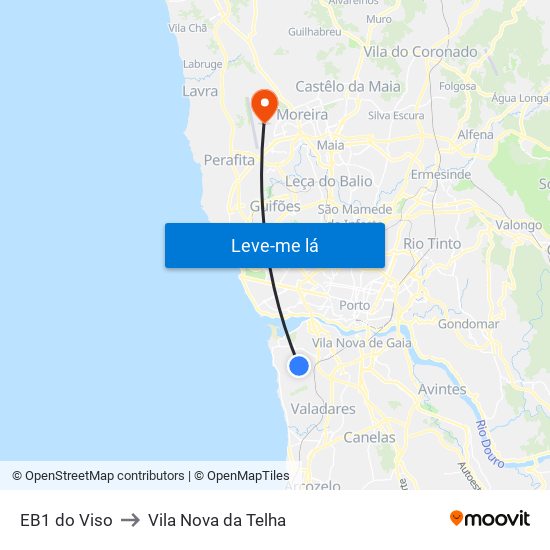 EB1 do Viso to Vila Nova da Telha map
