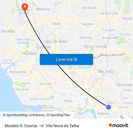 Modelo S. Cosme to Vila Nova da Telha map