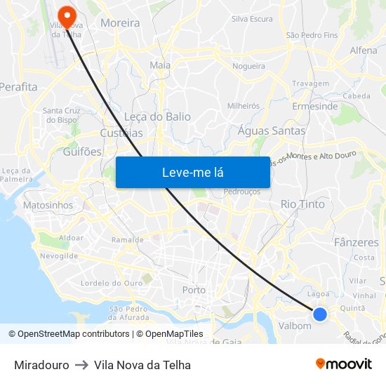 Miradouro to Vila Nova da Telha map