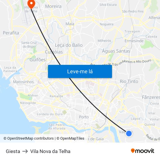 Giesta to Vila Nova da Telha map