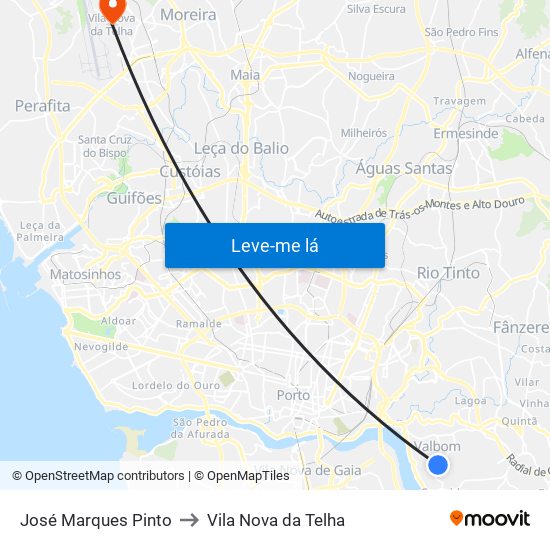 José Marques Pinto to Vila Nova da Telha map