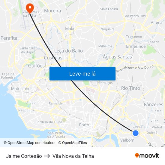 Jaime Cortesão to Vila Nova da Telha map