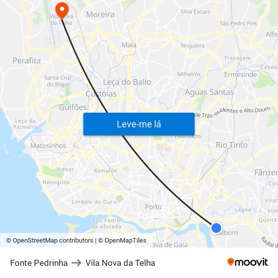 Fonte Pedrinha to Vila Nova da Telha map