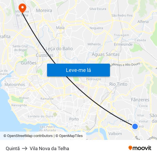 Quintã to Vila Nova da Telha map