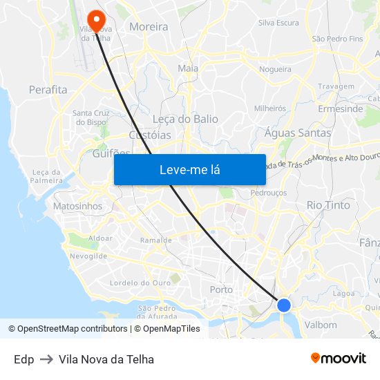 Edp to Vila Nova da Telha map