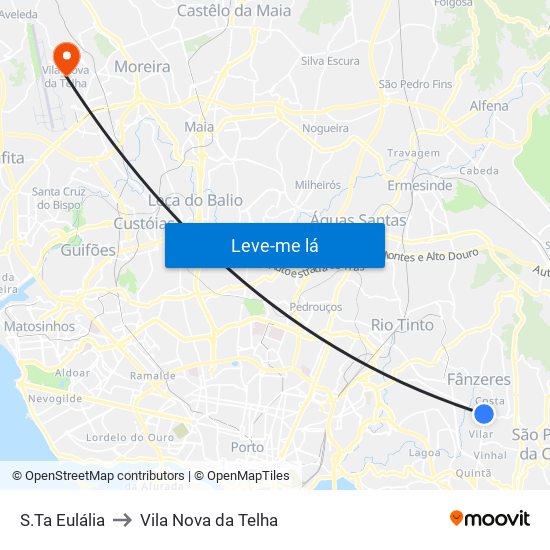 S.Ta Eulália to Vila Nova da Telha map