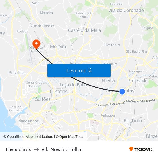 Lavadouros to Vila Nova da Telha map