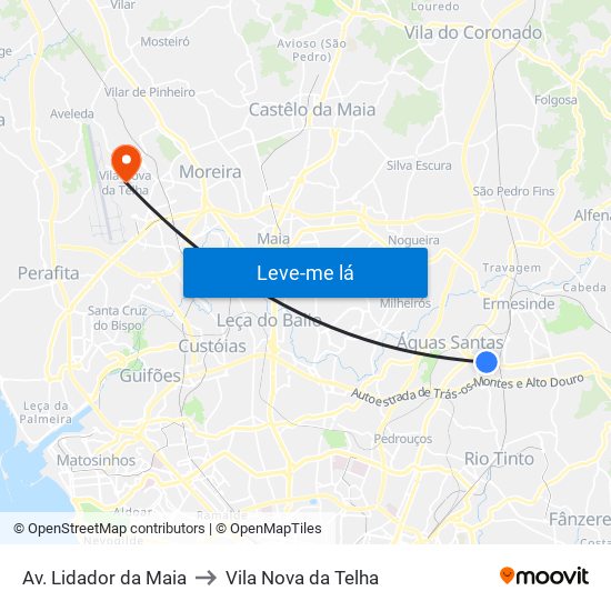 Av. Lidador da Maia to Vila Nova da Telha map