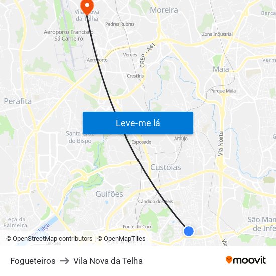 Fogueteiros to Vila Nova da Telha map