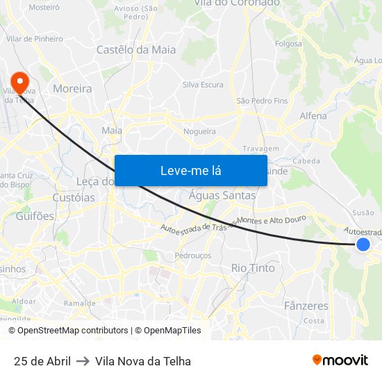 25 de Abril to Vila Nova da Telha map