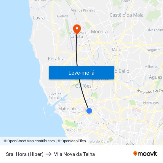 Sra. Hora (Hiper) to Vila Nova da Telha map