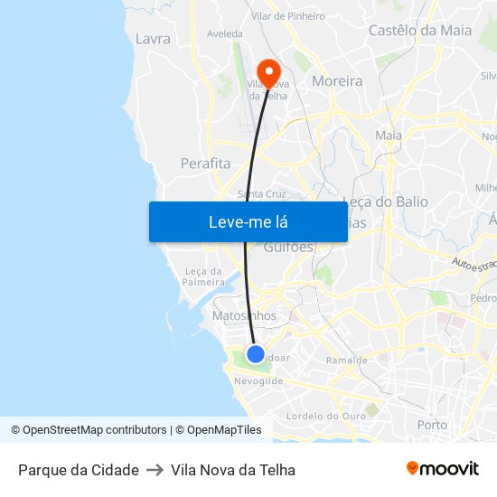 Parque da Cidade to Vila Nova da Telha map